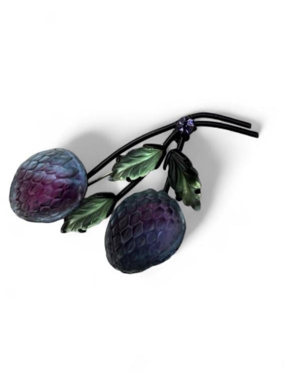 Vintage Austria Forbidden Fruit Purple Glass Plum Brooch